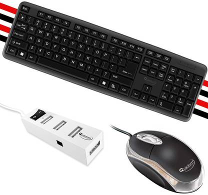 Quantum Hi-Tech QHM7403 Wired Keyboard/QHM222 Wired Mouse/QHM6660 4 Port USB Hub Combo Set