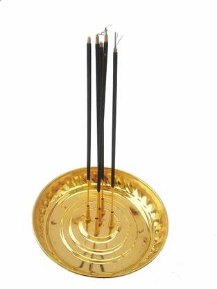 damurhu Brass Brass 5 Agarbatti Stand with Plate- Size No 2 Dinner Set