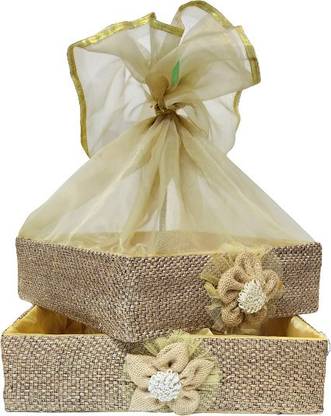 HETADHYA MULTI USE JUTE SQ. Hamper Basket with Net , SIZE :- 10" & 12" ( PACK OF 2) Jute Fruit & Vegetable Basket