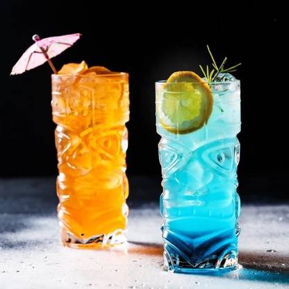 miRim (Pack of 2) Crystal Clear Ghost Face Juice/Cocktail/Mocktail/Mojito Glass Set Water/Juice Glass