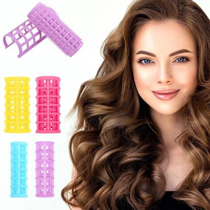 Ghelonadi Hair Rollers Plastic Snap on Curlers for Hairdressing Styling for Girls & Women No Heat Wave Hair Curlers for Salon Multicolor 5 PCS Hair Curler
