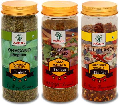 AXIUM axs154 Oregano (100g), Pizza Spice Mix (150g) & Chilli Flakes (100g), ( Regular ), (Natural) Pack of 3