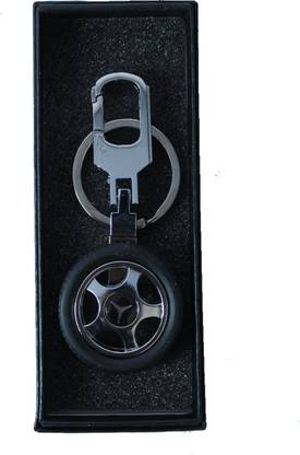 VINAL Mercedes Benz Imported Spinning Tyre Rotary Wheel Locking Metal Keychain for All Cars/Keyring/Car Key Ring/Key Chain for Car and Bikes - Metal Silver Key Chain