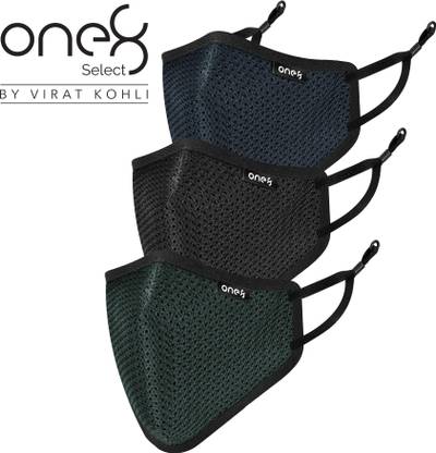 one8 Select By Virat Kohli OM-3002-3 Adjustable Ear Loop Reusable Outdoor 3D Mesh Mask Anti-Pollution, Anti-Dust, Anti-Bacterial Non-Woven Cloth Mask With Melt Blown Fabric Layer (Multicolour, Free Size, Pack of 3) Cloth Mask With Melt Blown Fabric Layer