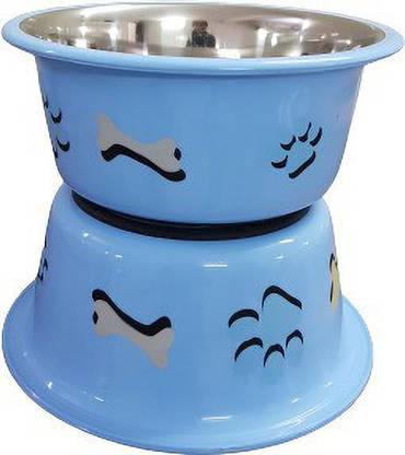 ELTON set of 2 paw & bone cutie bowls Blue (Medium) Round Stainless Steel Pet Bowl