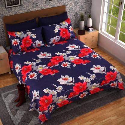SHRI MURLIDHAR 135 TC Microfiber Double Floral Flat Bedsheet