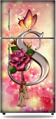 KUKU WALL STICKER 152.4 cm HD-letter-s-alphabet-butterfly-flowers-letter-letters-logo-pink-rose Fridge door skin Self Adhesive Sticker