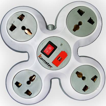komstec 4+1 Round Strip 4 mtr Extension Cord 4 Universal Multi Plug Point Extension Board with LED Indicator 1 Socket Extension Boards