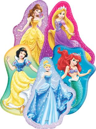 Sparkloon Printed Disney Princess Theme Pack of 5 Max Cutout Foil Balloons Bouquet Assorted for Princess Theme Parties and Birthday Decorations / Princess Party Supplies Balloon