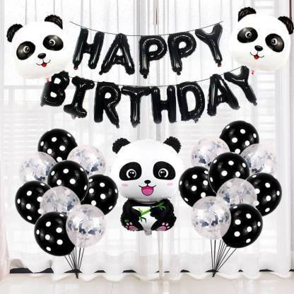 SHOPTIONS 3 PANDA FOIL BIRTHDAY COMBO-13 PC HAPPY BIRTHDAY FOIL BALLOON.3 PANDA FOIL BALLOON,10 CONFEETI BALLON,20 POLKA BALLOON-PACK OF 48