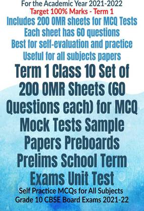 Term 1 Class 10 Set of 200 OMR Sheets (60 Questions each) for MCQ Mock Tests Sample Papers Preboards Prelims School Term Exams Unit Test