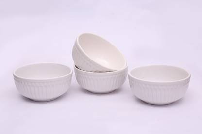 Mauzity Ceramic Serving Bowl Ceramic Glossy White Microwave Safe Serving Bowl (Set of 4)