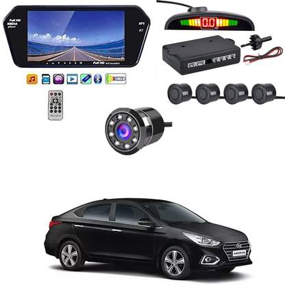 RKPSP 7 Inch 16:9 TFT LED Car Rearview Monitor Mirror with Touch Button With Black Parking Sensor & Camera For Verna 2017 Universal For All Models Car Stereo