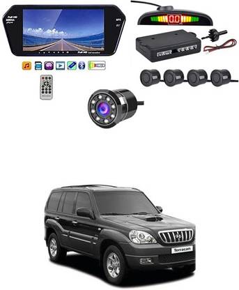 RKPSP 7 Inch 16:9 TFT LED Car Rearview Monitor Mirror with Touch Button With Black Parking Sensor & Camera For Terracan Universal For All Models Car Stereo