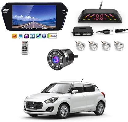 RKPSP 7 Inch 16:9 TFT LED Car Rearview Monitor Mirror with Touch Button With White Parking Sensor & Camera For Swift New Universal For All Models Car Stereo