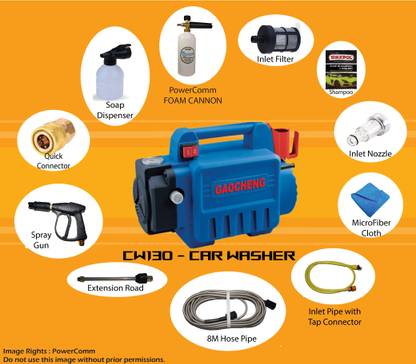 GAOCHENG Heavy Duty Pressure washer CW130 Car washer, Water resistant,130Bar Pressure Car Washer with PowerComm Foam Canon, Extension Rod and Microfiber Cloth Pressure Washer