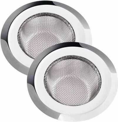 SHREE KRISHNA STEEL Stainless Steel Sink Strainer Kitchen Drain Net Basin Basket Filter Stopper Drainer/Jali (Size-2) Silver Pack of 2 Strainer
