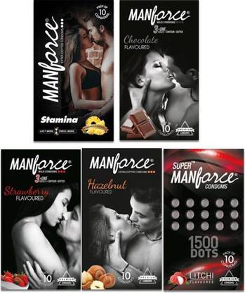 MANFORCE Combo Pack,Assorted Flavours Condom (Set Of 5, 50 Sheets) Condom