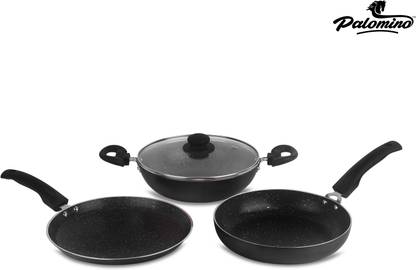 PALOMINO Induction Bottom Cookware Set (Aluminium, 4 - Piece) (COKWARE SET KADHAI WITH LID , FRY PAN & TAWA SET) Induction Bottom Non-Stick Coated Cookware Set