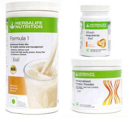HERBALIFE Super Weight Loss Combo (Formula 1 Nutritional Shake Mix - BANANA Flavor + Personalised Protein Powder 200G + Afresh Energy Drink Mix - PEACH Flavor) Combo