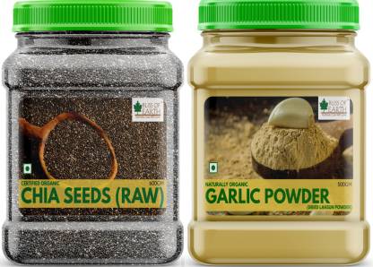 Bliss of Earth Combo Of Naturally Organic Garlic Powder Dried (500gm) For Cooking And Raw Chia Seeds (600gm) For Weight Loss, Raw Super Food (Pack Of 2) Combo