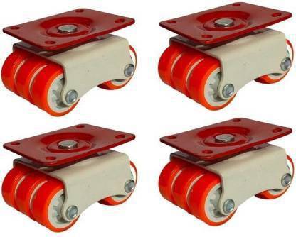 hinglaj 6-Wheels Roller Moving Castor (Orange, 50 mm) 4 Pieces in 1 Box Furniture Caster (Pack of4) Appliance Furniture Caster