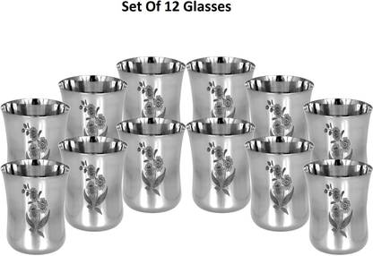 Aandhi (Pack of 12) High Quality Stainless Steel Tableware Drinkware Printed Drinking Glasses Glass Set Water/Juice Glass