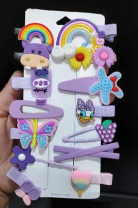 Swastik Creation Kids Hair Clips Cute Hair Accessories Colorful Rainbow Flower Fruit Dessert Patterns Barrettes For Baby Girls Teens Toddlers, Assorted styles Pack of 14 clips Purple Hair Clip