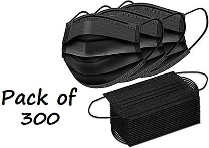 Wellstar Woven Fabric Disposable Face Mask (Black, Without Valve, Pack of 100) for Men & Women Woven Fabric Disposable Face Mask (Black, Without Valve, Pack of 300) for Men & Women Non-Washable, Water Resistant Surgical Mask