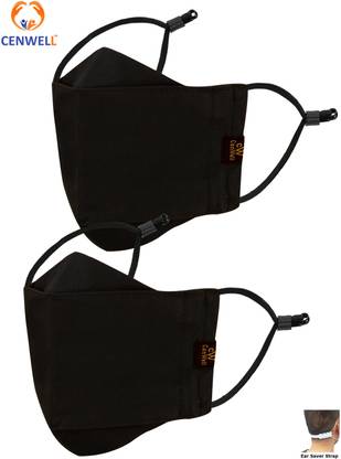 CENWELL CENWELL 100 % BLACK Cotton 3D Face Mask Reusable Washable Breathable Designer Skin Friendly N95 Soft Cotton Fabric Face Mask with Adjustable Ear loops & Ear Saver Strap (Anti Pollution Mask, Anti Viral Mask, Anti Bacterial Mask) BLACK SOLID Water Resistant, Reusable, Washable Cloth Mask With Melt Blown Fabric Layer