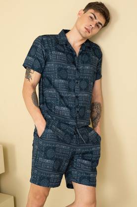 Fabrizio Men Printed Blue Night Suit Set