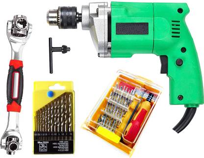 Shopper52 10mm Powerful Electric Drill Machine with 13Pcs Drill Bit Set, 32PC Srewdriver Jackly and 48in1 Wrench Spanner Set DRL13PTLSQ48in1 Angle Drill