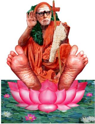 Giriram Photos Kanchi Mahaperiyava Sri Chandrasekharendra Saraswathi Swamigal - Vilvam Lotus Feet - Small Size (6" x 4" Inches) Photo Wooden Cutout Religious Frame