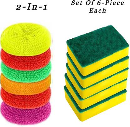Kaizen Plastic Scrubber & Scrub Pad with Sponge 2 in 1 Scrub Pad