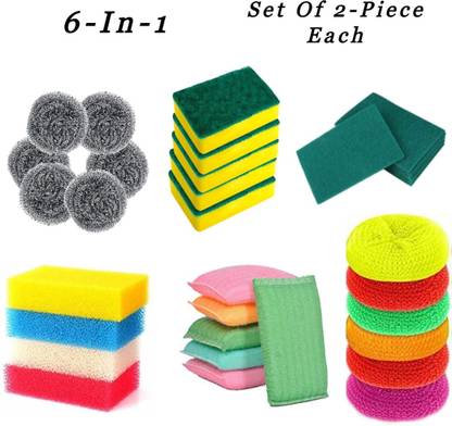 STT Plastic Scrubber, Stainless Steel Scrubber, Heavy Duty Kitchen Scrubber, Scrub Pad with Sponge 2 in 1, Super Absorbent Magic Sponge & Scratch Proof Scrubber Pad Scrub Pad