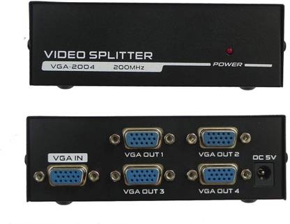 VRISH 4 Port Vga Video Splitter Distribution Amplifier 1-to-4 Monitor Vga/Svga LCD Crt Splitter Box Display Distributor 200mhz Supports High Resolution Up to 1920x1400 (4 Port Splitter) Media Streaming Device