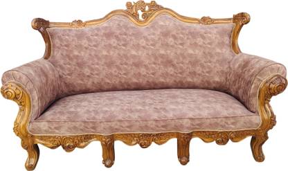 W.S.HANDICRAFTS Solid wood sofa set (Pure Teak (Sagun) in carving design Filling Material- Foam Fabric 3 Seater  Sofa
