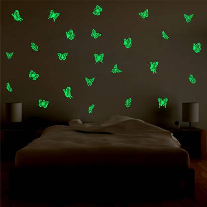 Creatick Studio 20 cm Creatick Studiopack of 2 glowing Butterfly Fluorescent Luminous Stickers, Night Glow Stickers Glow in the Dark Sticker