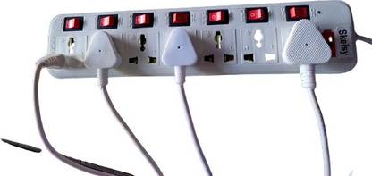 Skeisy RIVOX-TEXH-EXT-307 R7 SOCKET PLUS 7 SWITCH HIGHLY DURABLE EXTENSION BOARD WITH CAPACITY UP TO 6AMP VIVO-TECH 3 METER LONG WIRE 7  Socket Extension Boards