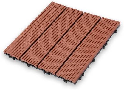 Elastic Wood and Plastic WPC DIY Decking Tile, Interlocking Wood Plastic Composite Panels for Balcony - Teak Color Matt Modern