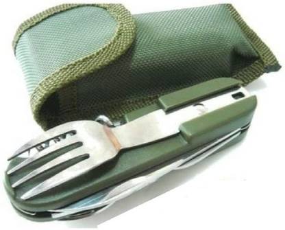 ADONYX 7-in-1 Camping Utensils Set, Stainless Steel Spoon Fork Knife Combo, Foldable Camping Utensil 7 Multi-utility Knife