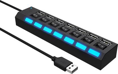 vcony usb 2.0 7-Port USB 2.0 Hub with ON/Off Switches Extension Super Speed Portable for Pendrive, USB Card Reader, Small Fan, USB Light, U Disk etc USB Charger