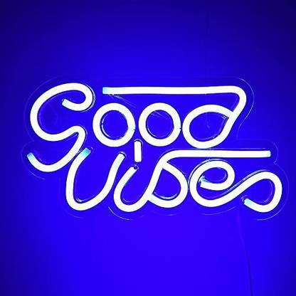 UNIQUE ADS MEDIA Good Vibes Neon Lights/Neon Signs | Neon Lights for Room Decoration, Bedroom, Neon Signs Decor for Room Wall, Neon Led Lights, Good Vibes Only Neon Light | Color : Blue (18" X 33")