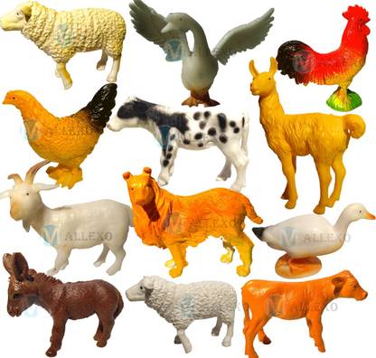 Mallexo Farm Animals Figures Toys, 12PCS Realistic Jumbo Plastic Farm Figurines Playset Multi-Color Farm Animals Toys for Kids Set Medium Size Educational Toys