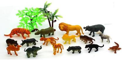 TOYICO! Wild-Life Animal Set with Tree | Mini Jungle Animal Toy Set Realistic Animal Figures Toys for Kids | Animal Kingdom Set | Education & Learning Games for Boys Girls Kids Toddlers(11+ PCs)