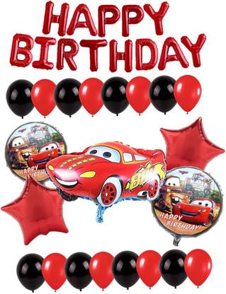 Bash N Splash Printed Red Black Happy Birthday Car Theme Balloon Set (Pack of 68) Balloon