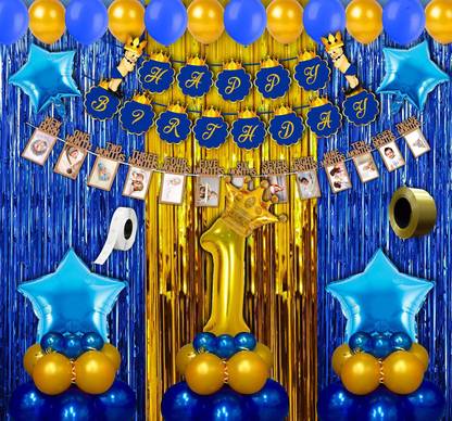Prihit Prince Birthday Theme 1st Birthday Decorations Kit For Baby Boy Includes - 64Pcs
