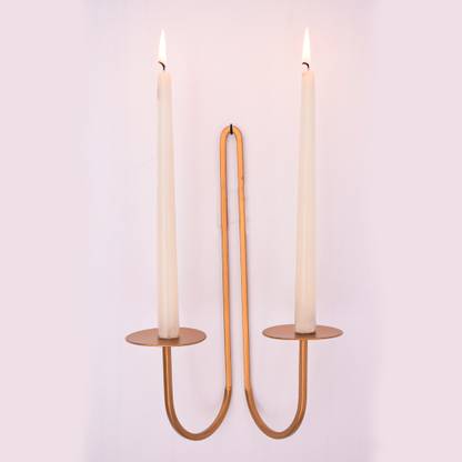 Xain Candle Holder for Home Décor | Round Shape Candle Stand with white candle |Gold|Pack of 1 Steel Tealight Holder Steel Candle Holder