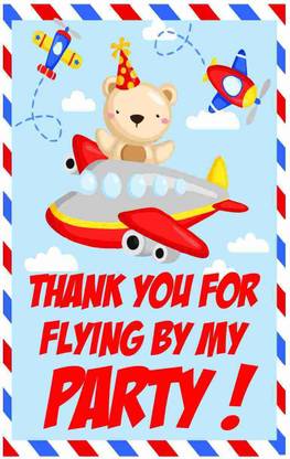Balloonistics Aeroplane Theme Thank You Tags Thank u Cards for Return Gifts (20 Nos Cards and Glue Dots) Greeting Card
