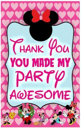 Balloonistics Minnie Mouse Theme Thank You Tags Thank u Cards for Return Gifts (20 Nos Cards and Glue Dots) Greeting Card